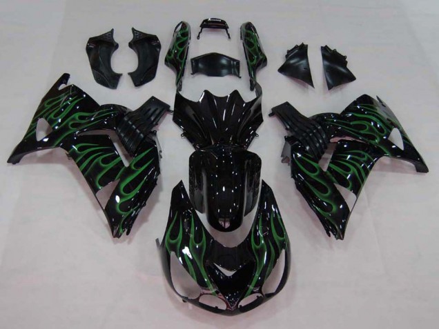 2006-2011 Glossy Black Green Flame Kawasaki ZX14R ZZR1400 Motorcycle Fairing Canada