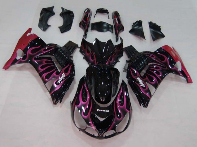 2006-2011 Glossy Black Red Pink Flame Kawasaki ZX14R ZZR1400 Motorcycle Fairings Canada