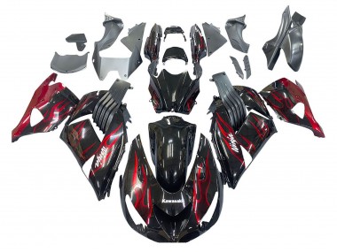 2006-2011 Glossy Black Red Flame Kawasaki ZX14R ZZR1400 Motorcycle Fairing Kits Canada