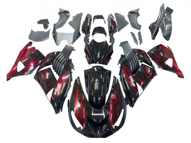 2006-2011 Glossy Black Red Flame Kawasaki ZX14R ZZR1400 Motorcycle Fairing Kits Canada