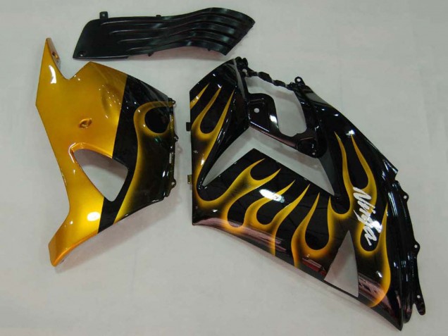 2006-2011 Glossy Black Gold Flame Kawasaki ZX14R ZZR1400 Motorcycle Fairings Canada