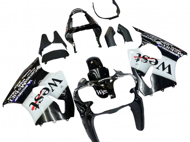 2000-2002 Glossy Black White West Michelin Kawasaki ZX6R Motorcycle Fairings Canada