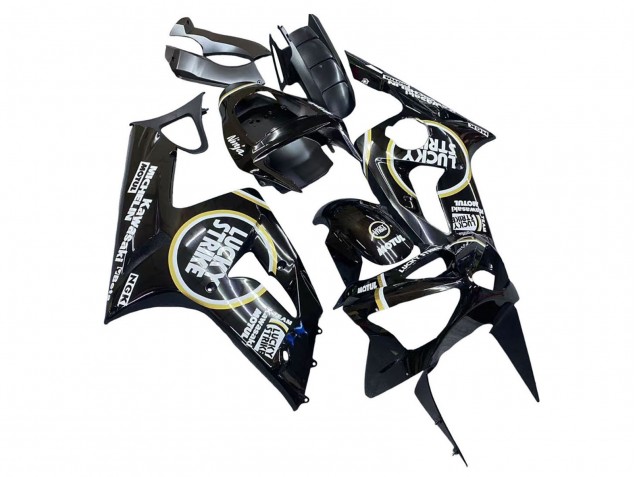 2003-2004 Glossy Black White Motul Lucky Strike Kawasaki ZX6R Motorcycle Fairings Canada