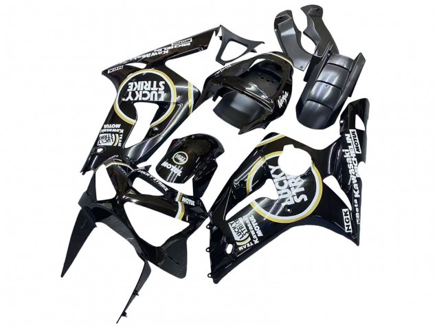 2003-2004 Glossy Black White Motul Lucky Strike Kawasaki ZX6R Motorcycle Fairings Canada