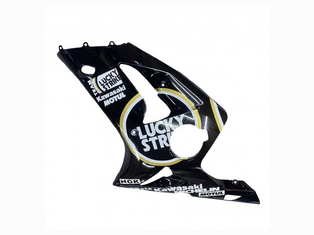 2003-2004 Glossy Black White Motul Lucky Strike Kawasaki ZX6R Motorcycle Fairings Canada