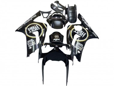 2003-2004 Glossy Black White Motul Lucky Strike Kawasaki ZX6R Motorcycle Fairings Canada