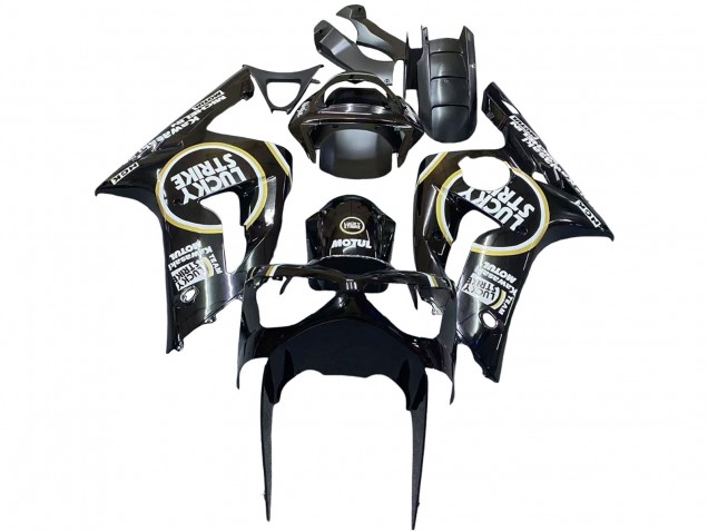 2003-2004 Glossy Black White Motul Lucky Strike Kawasaki ZX6R Motorcycle Fairings Canada