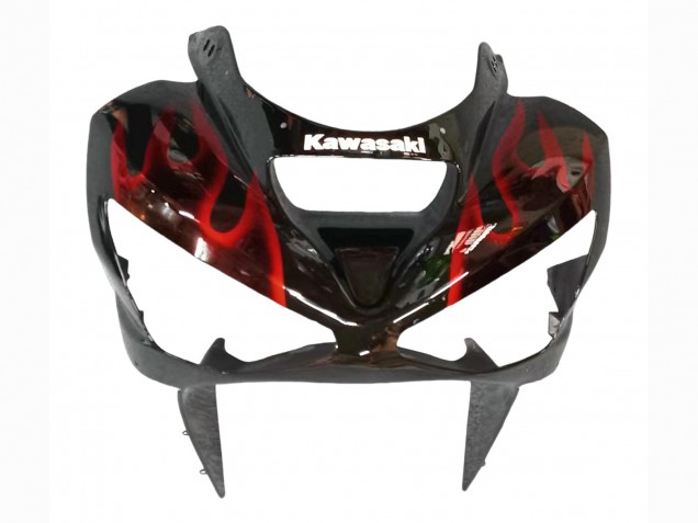 2003-2004 Glossy Black Red Flame Kawasaki ZX6R Motorcycle Fairings Canada
