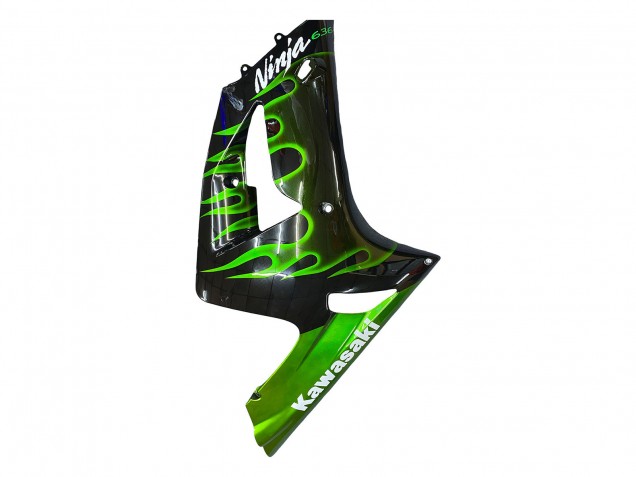 2003-2004 Glossy Black Green Flame Kawasaki ZX6R Motorcycle Fairings Canada