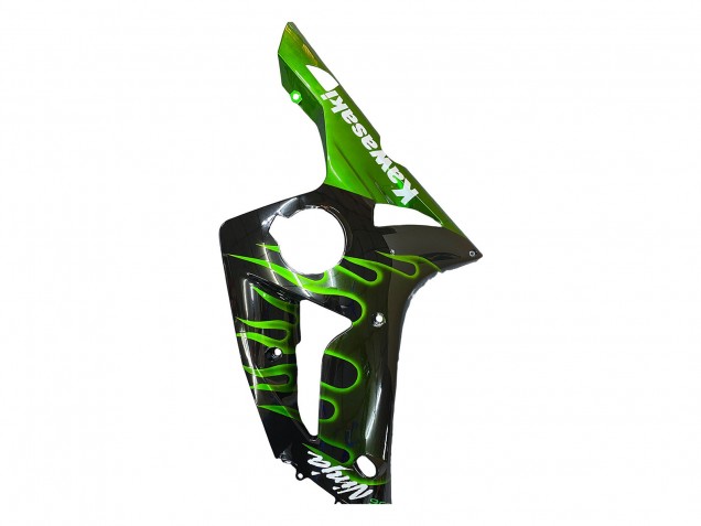 2003-2004 Glossy Black Green Flame Kawasaki ZX6R Motorcycle Fairings Canada