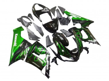 2005-2006 Glossy Black Green Flame Kawasaki ZX6R Motorcycle Fairing Canada