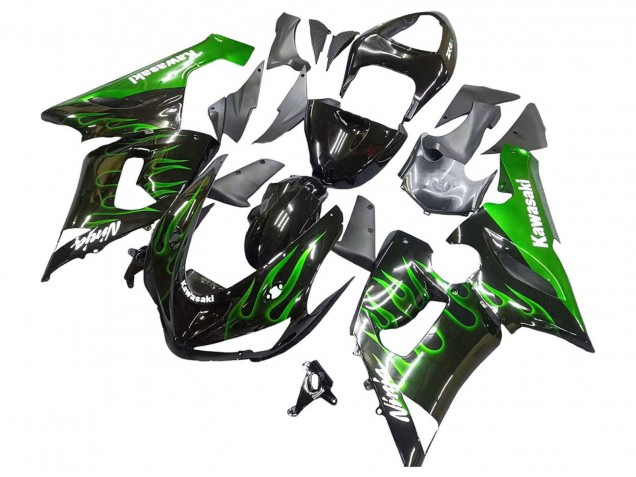 2005-2006 Glossy Black Green Flame Kawasaki ZX6R Motorcycle Fairing Canada