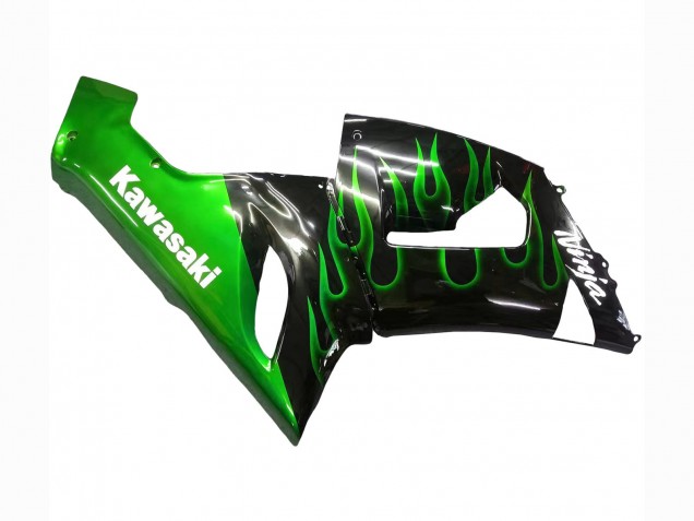 2005-2006 Glossy Black Green Flame Kawasaki ZX6R Motorcycle Fairing Canada