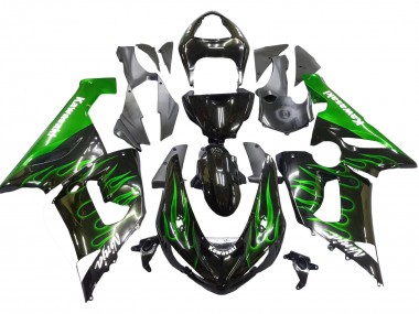 2005-2006 Glossy Black Green Flame Kawasaki ZX6R Motorcycle Fairing Canada
