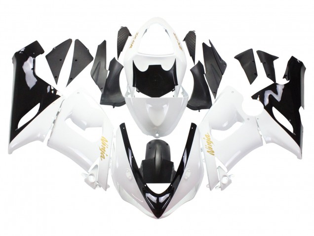 2005-2006 White Black Gold Ninja Kawasaki ZX6R Motorcycle Fairings Canada