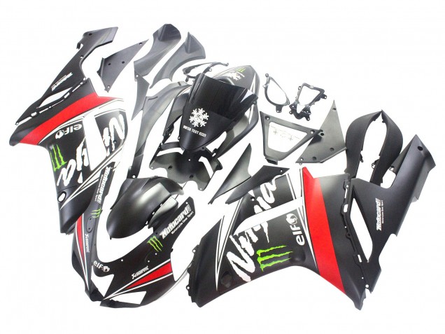 2007-2008 Black White Red with White Snow Decal Ninja Elf Kawasaki ZX6R Motorcycle Fairings Canada