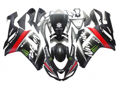 2007-2008 Black White Red with White Snow Decal Ninja Elf Kawasaki ZX6R Motorcycle Fairings Canada