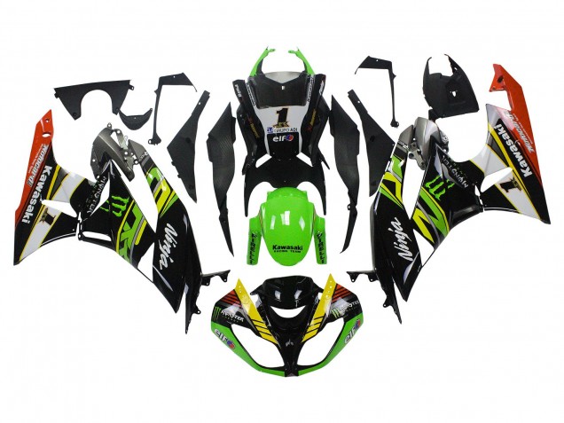 2009-2012 Green Glossy Black Yellow White Red Elf Monster Kawasaki ZX6R Motorcycle Fairings Canada