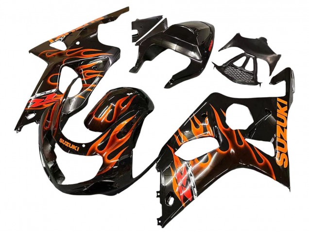 2000-2002 Glossy Black Orange Flame Suzuki GSXR1000 Motorcycle Fairings Canada