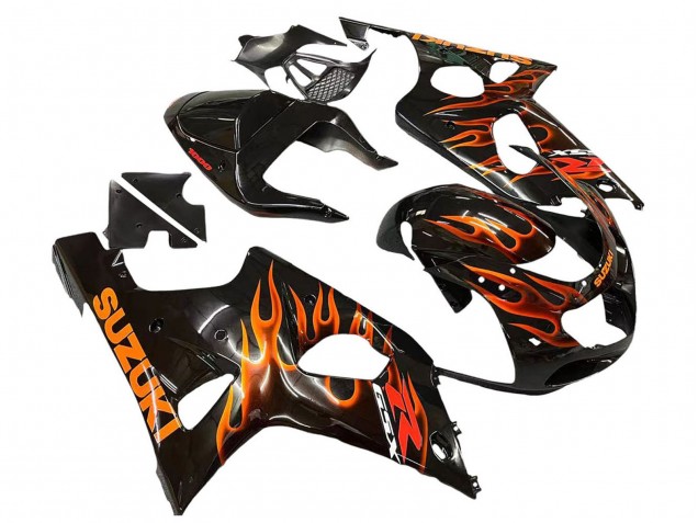 2000-2002 Glossy Black Orange Flame Suzuki GSXR1000 Motorcycle Fairings Canada