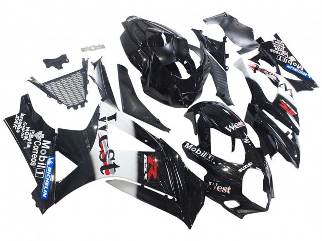 2007-2008 Glossy Black White West Suzuki GSXR 1000 Motorcycle Fairings Canada