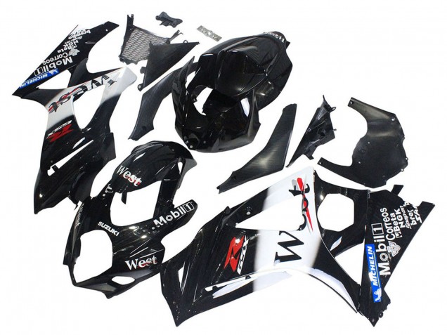 2007-2008 Glossy Black White West Suzuki GSXR 1000 Motorcycle Fairings Canada