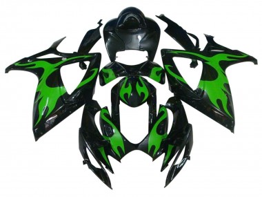 2004-2005 Glossy Black Green Flame Suzuki GSXR 600 / GSXR 750 Motorcycle Fairings Canada