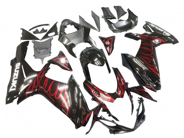 2011-2024 Glossy Black Red Flame Suzuki GSXR 600 / GSXR 750 Motorcycle Fairings Canada