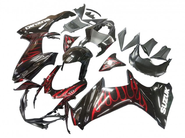 2011-2024 Glossy Black Red Flame Suzuki GSXR 600 / GSXR 750 Motorcycle Fairings Canada