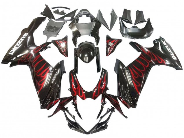 2011-2024 Glossy Black Red Flame Suzuki GSXR 600 / GSXR 750 Motorcycle Fairings Canada