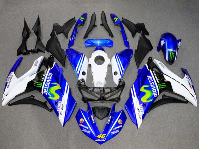 2015-2018 White Blue Green MoviStar Monster Yamaha YZF R3/R25 Motorcycle Fairings Canada
