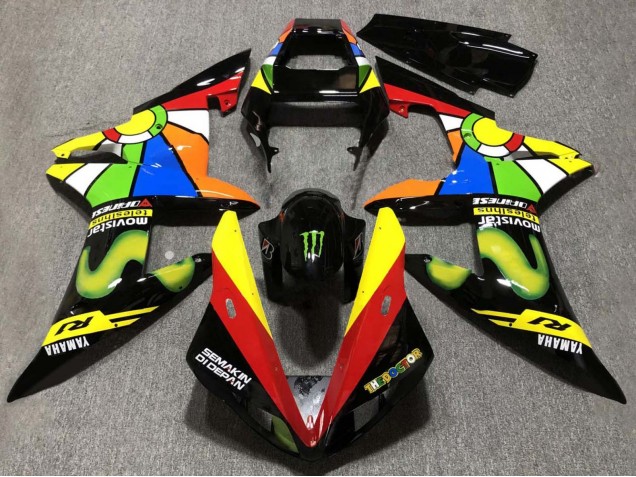 2002-2003 Glossy Black Red Yellow Green Movistar Semakin Didepan Yamaha YZF 1000 R1 Motorcycle Fairings Canada