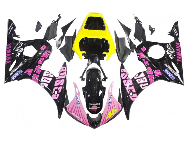 2003-2004 Yellow Pink Glossy Black Rossi Repsol 46 Yamaha YZF R6 Motorcycle Fairings Canada