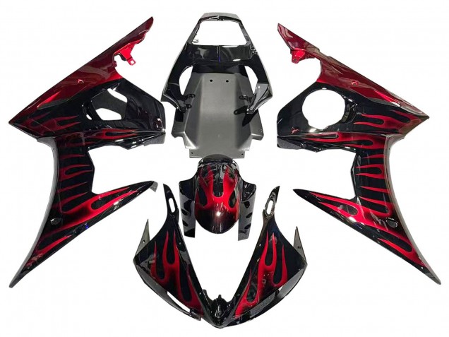 2005 Black with Red Flame Yamaha YZF 600 R6 Motorcycle Fairings Canada