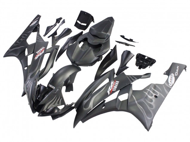 2006-2007 Matte Black Silver Flame Yamaha YZF 600 R6 Motorcycle Fairings Canada