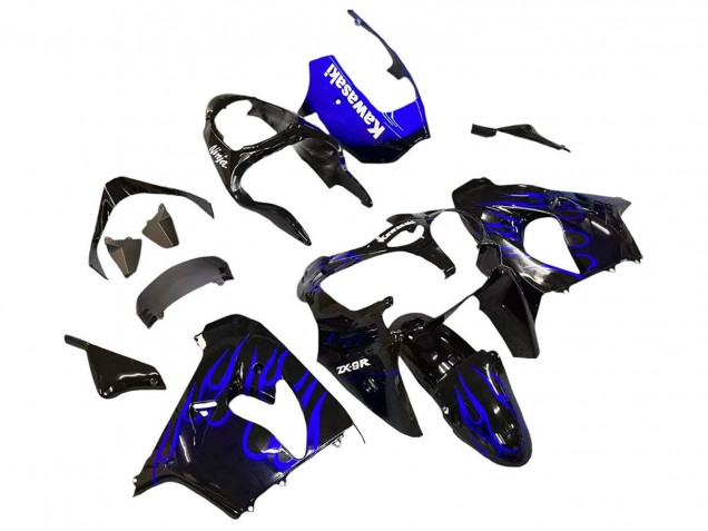 2000-2001 Glossy Black Blue Flame White Kawasaki ZX9R Motorcycle Fairings Canada
