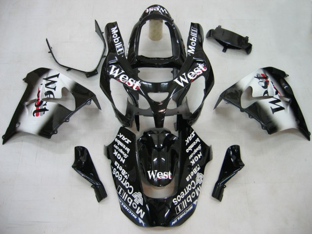 2000-2001 Glossy Black White West Kawasaki ZX9R Motorcycle Fairings Canada