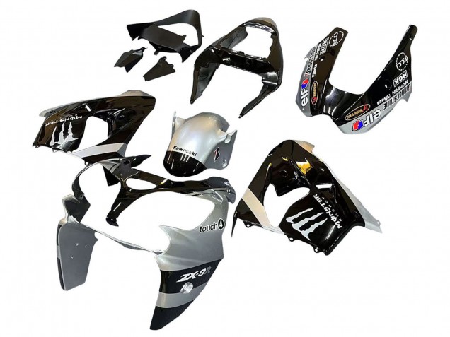 2002-2003 Silver Glossy Black Monster Elf Kawasaki ZX9R Motorcycle Fairings Canada