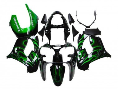 2000-2001 Glossy Black Green Flame White Kawasaki ZX9R Motorcycle Fairings Canada