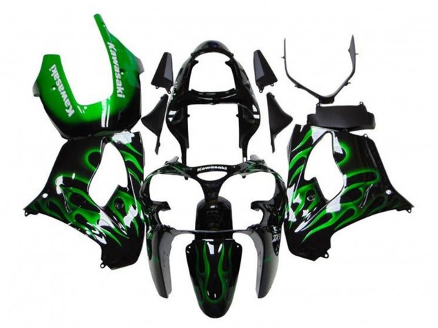 2000-2001 Glossy Black Green Flame White Kawasaki ZX9R Motorcycle Fairings Canada