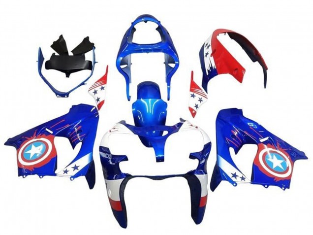 2002-2003 Blue White Red Captain America Star Kawasaki ZX9R Motorcycle Fairings Canada
