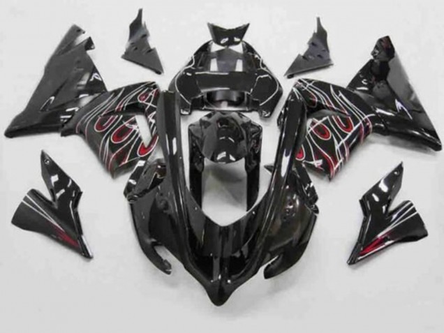 2004-2005 Black Red White Flame Kawasaki ZX10R Motorcycle Fairings Canada