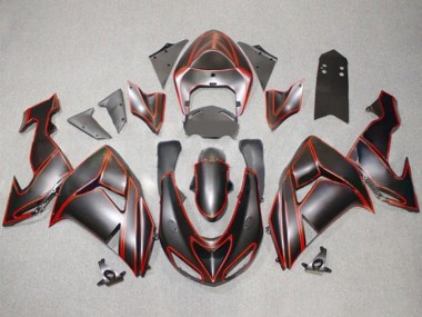 2006-2007 Matte Black Red Pinstripe Kawasaki ZX10R Motorcycle Fairings Canada