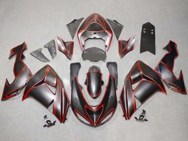 2006-2007 Matte Black Red Pinstripe Kawasaki ZX10R Motorcycle Fairings Canada