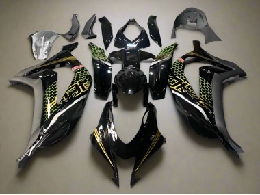 2016-2020 Glossy Black Gold Honeycomb Kawasaki ZX10R Motorcycle Fairings Canada