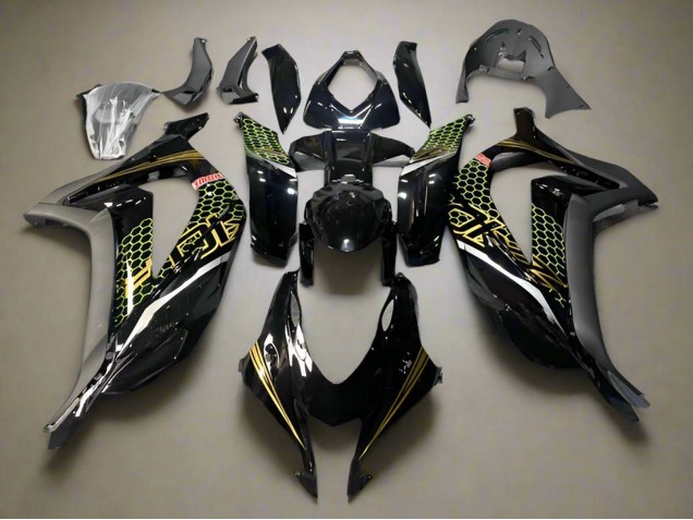 2016-2020 Glossy Black Gold Honeycomb Kawasaki ZX10R Motorcycle Fairings Canada