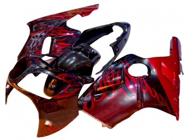 2002-2006 Glossy Black Red Flame Kawasaki ZX12R Motorcycle Fairings Canada