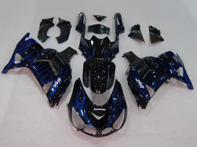 2006-2011 Glossy Black Blue Flame Kawasaki ZX14R ZZR1400 Motorcycle Fairings Canada