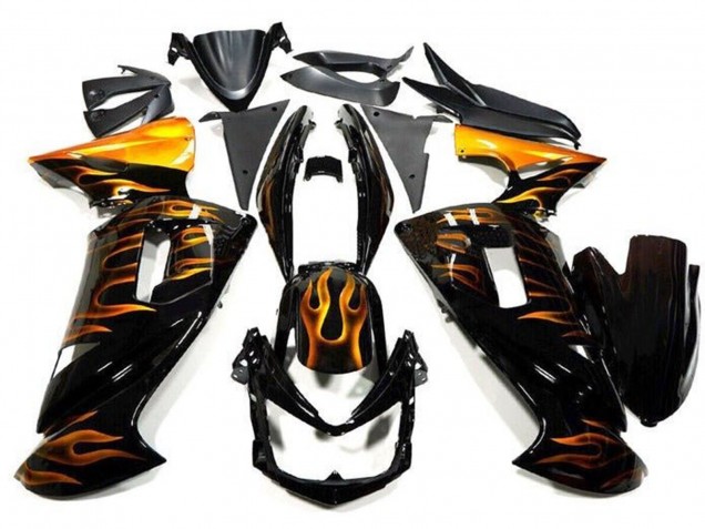2006-2008 Glossy Black Gold Flame Kawasaki Ninja 650 EX650 Motorcycle Fairings Canada