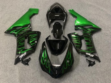 2005-2006 Glossy Black Green Flame Kawasaki ZX6R Motorcycle Fairings Canada